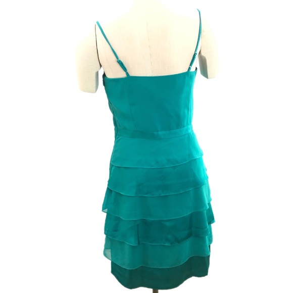 Laundry by Shelli Segal Dress Teal Tiered size 4 Sheer Overlay Beaded 2pc - Picture 8 of 16